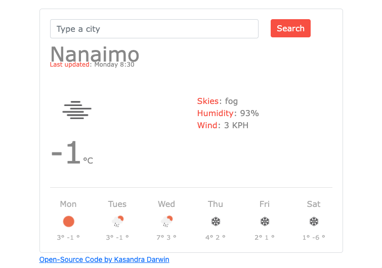 screenshot of weather app